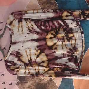 One step up ribbed long sleeve pink purple orange white tie dye shirt large